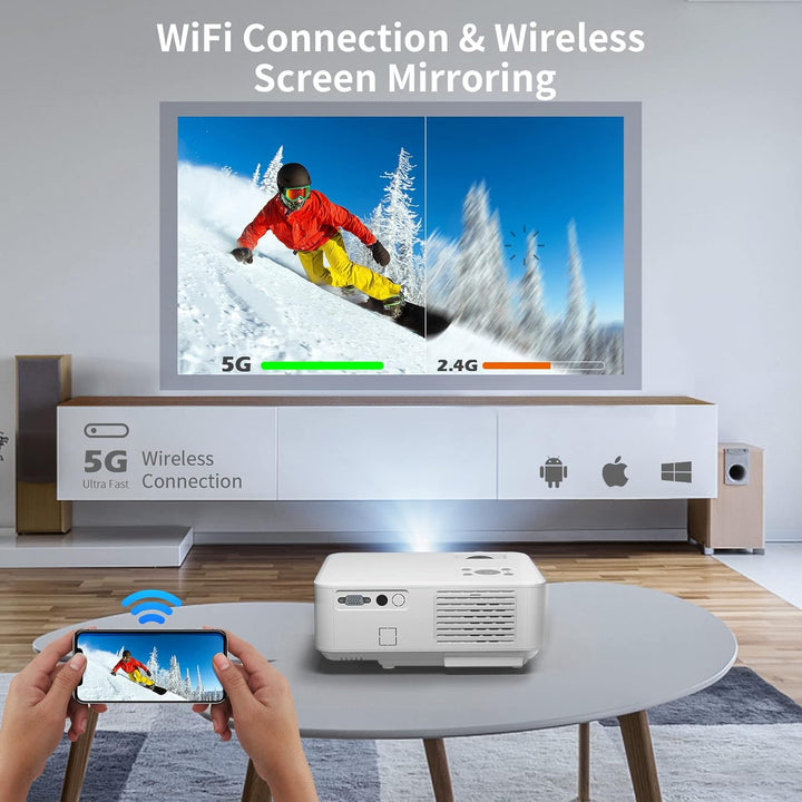Beamer, Beamer 4K 20000 Lumen Native Full HD 1080P, 5G WiFi Bluetooth Mini Beamer 4K Heimkino, Beame