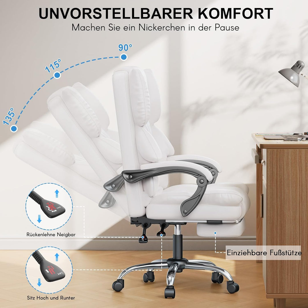 naspaluro Chefsessel Bürostuhl mit Fussstütze, Schreibtischstuhl Ergonomisch, PU Leder Computerstuhl