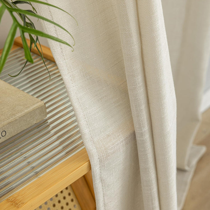VOILYBIRD Natürliche Leinenstruktur Vorhänge mit Ösen Leinen Gardinen für Fenster Wohnzimmer (Beige,