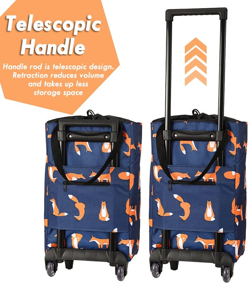 Aieino 23L Faltbarer Einkaufstasche mit Rollen - Kühlfach Einkaufstrolley Einkaufswagen Tasche Teles