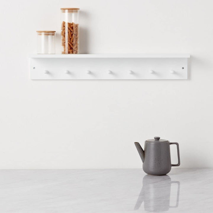 Haus Projekt Wandregal Weiss mit 7 Haken, Leicht Montieren Moderne Kinder Wandgarderobe Holz, Garder