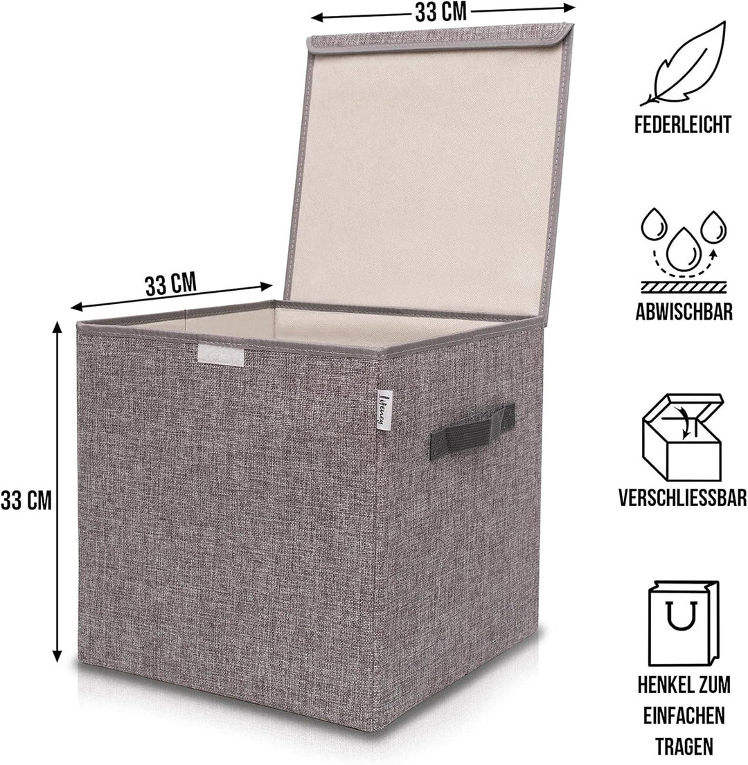 LIFENEY Aufbewahrungsbox mit Deckel im 3er Set Beige, Grau und Blau I Dreierpack Spielzeugbox passen