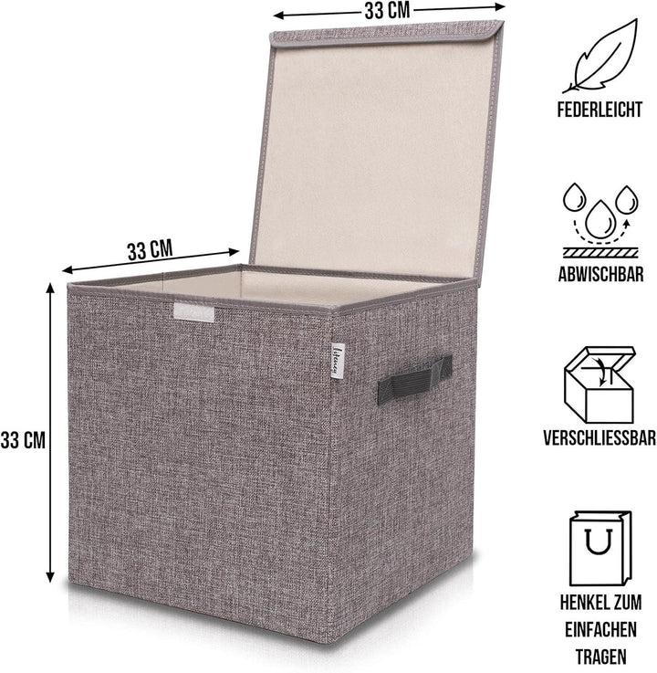 LIFENEY Aufbewahrungsbox mit Deckel im 3er Set Beige, Grau und Blau I Dreierpack Spielzeugbox passen