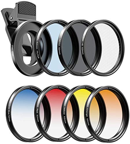Apexel Filter-Kits für Handykameras, 52 mm, Farbverlaufsfilter (Blau, Gelb, Orange, Rot), CPL, ND32