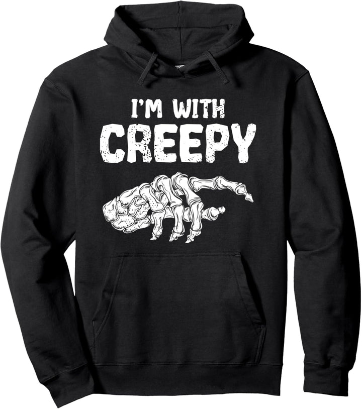 I'm with creepy funny skeletal hand halloween costume Pullover Hoodie