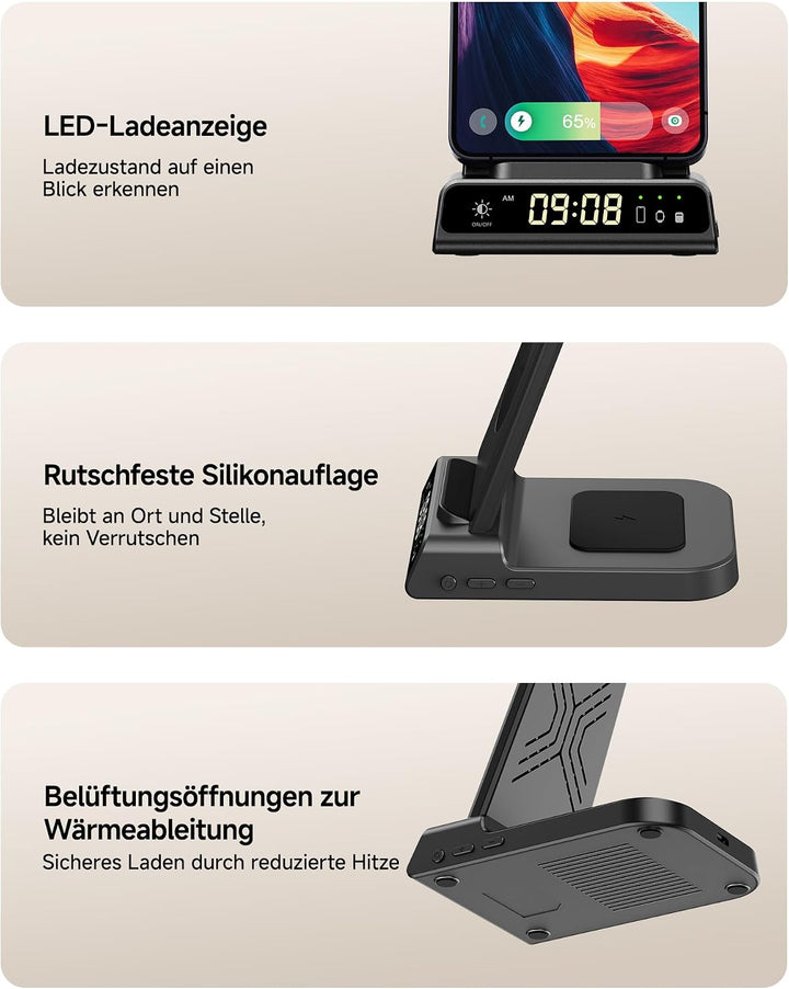 Induktive Ladestation für Samsung S25 Ultra, 3 in 1 Wireless Charger für Samsung Galaxy Watch 8/Ultr