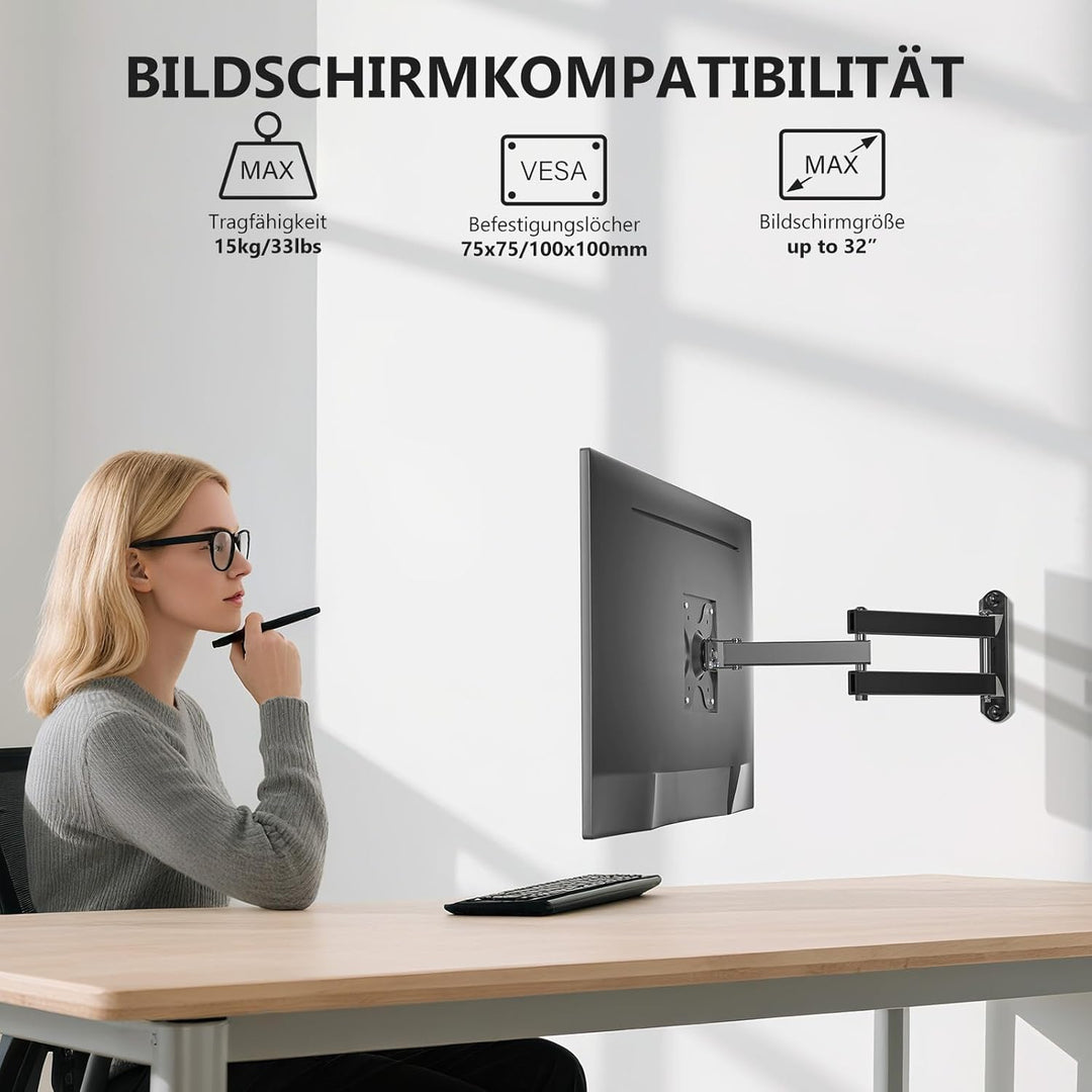 WALI Vollbewegliche TV Wandhalterung, Schwenkbar, Neigbar &amp; Drehbar, für 13-32 Zoll LED/LCD/OLED TV