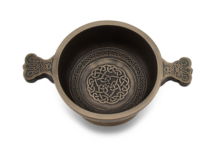 Celtic Knotwork Pattern Bronze Finished Two Handled Quaich Cup by Zeckos