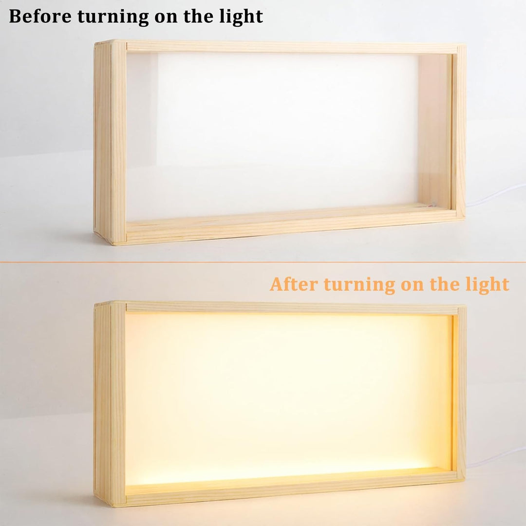3D Bilderrahmen zum Befüllen, 26*6*13cm Objektrahmen Holz, leuchtender Fotorahmen, LED-Display-Artik