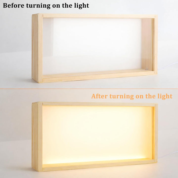 3D Bilderrahmen zum Befüllen, 26*6*13cm Objektrahmen Holz, leuchtender Fotorahmen, LED-Display-Artik