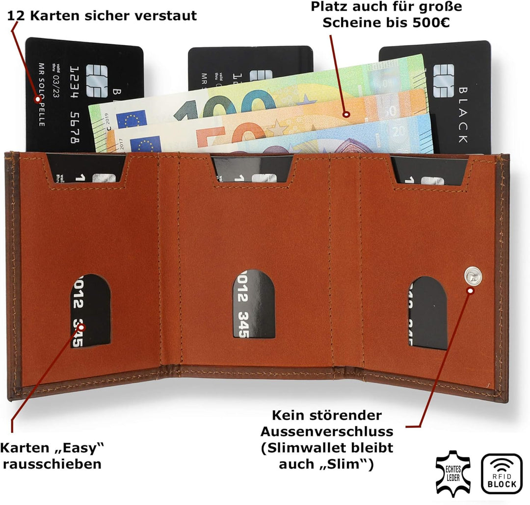 NEU: SOLO PELLE® Slim Wallet mit Münzfach [12 Karten] Slimwallet Riga [RFID-Schutz] Kartenetui mit M