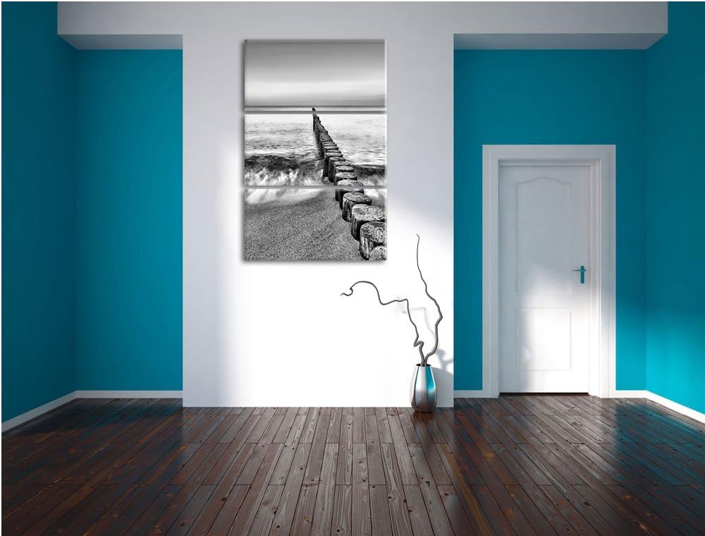 Pixxprint Wellenbrecher im Meer als Leinwandbild/Grösse: 3 Teilig (120x80) cm/Wandbild/Kunstdruck/fe