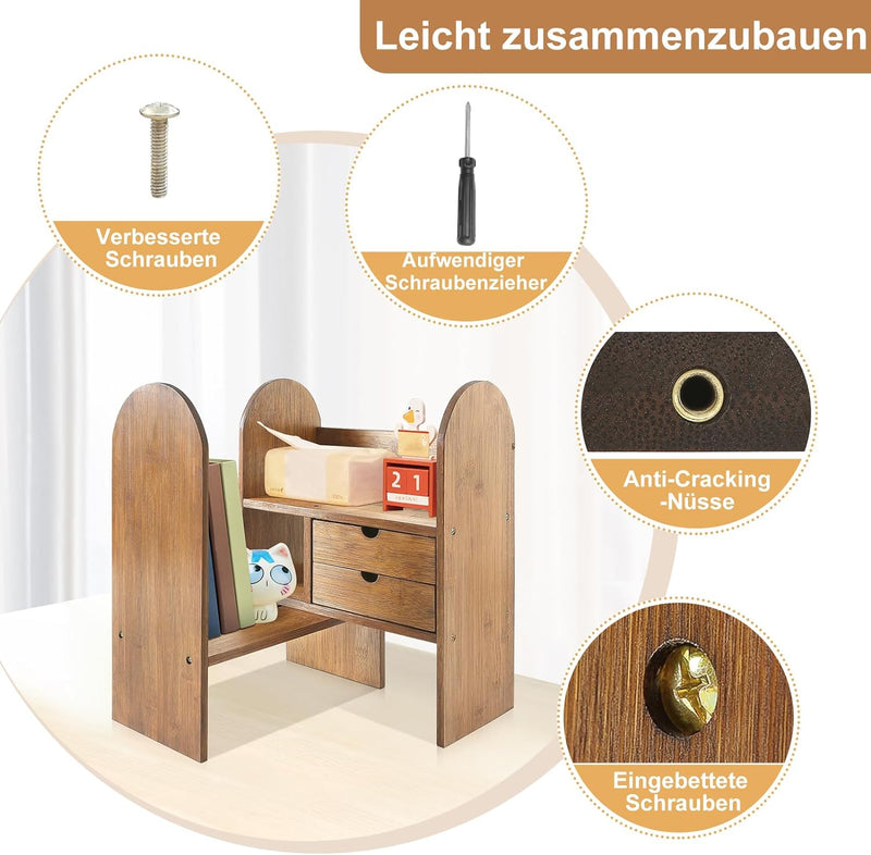 GUUSII HOME Desktop Bücherregal Tischregal für Büro Schreibtisch Regal Organizer Einstellbar mit Sch