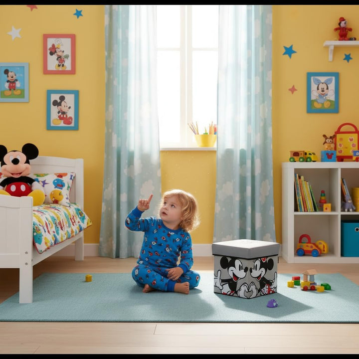 ARDITEX – Faltbare Aufbewahrungsbox für Kinder mit Mickey-und-Minnie-Motiv und gepolstertem Deckel a