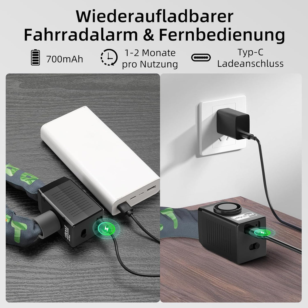 120cm Fahrradschloss mit Alarm 110dB Fahrrad Alarmanlage Schloss für E Scooter Ebike Fahrradschloss