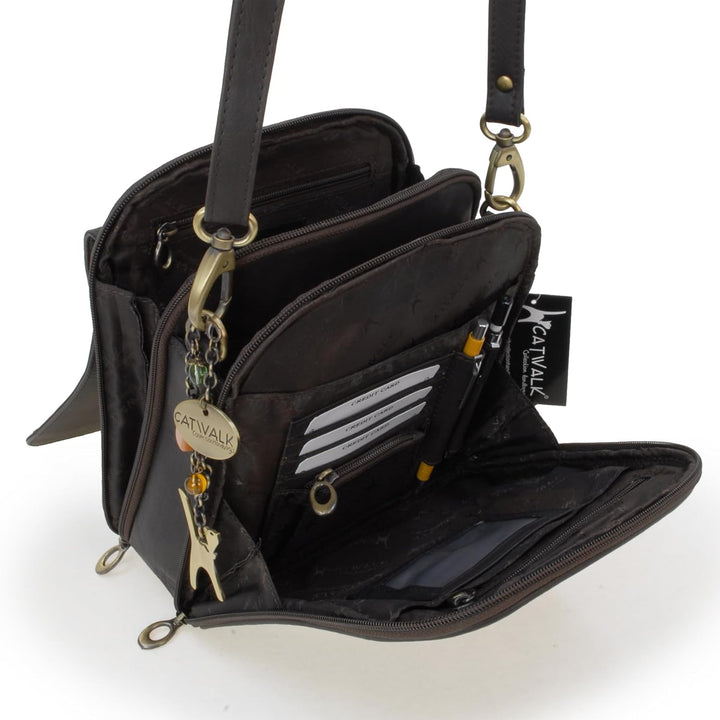 Catwalk Collection Handbags - Damen Leder Umhängetasche - Crossbody Bag/Handtasche Mittelgross - Ver