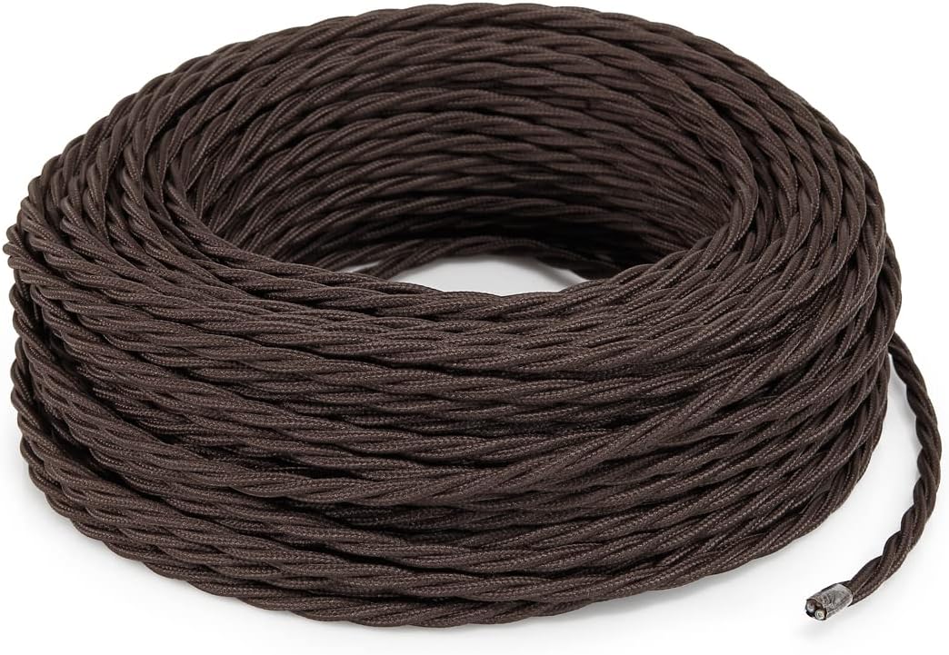 Textilkabel für Lampe, Stoffkabel 3-adrig (3x2,50mm²) - Braun. Made in Italy (5 Meter)