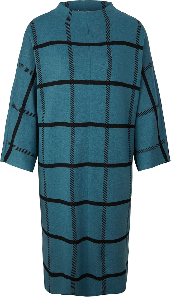 TOM TAILOR Damen Kleid mit Karomuster 42 30941 - Teal Blue Knit Check Design, 42 30941 - Teal Blue K