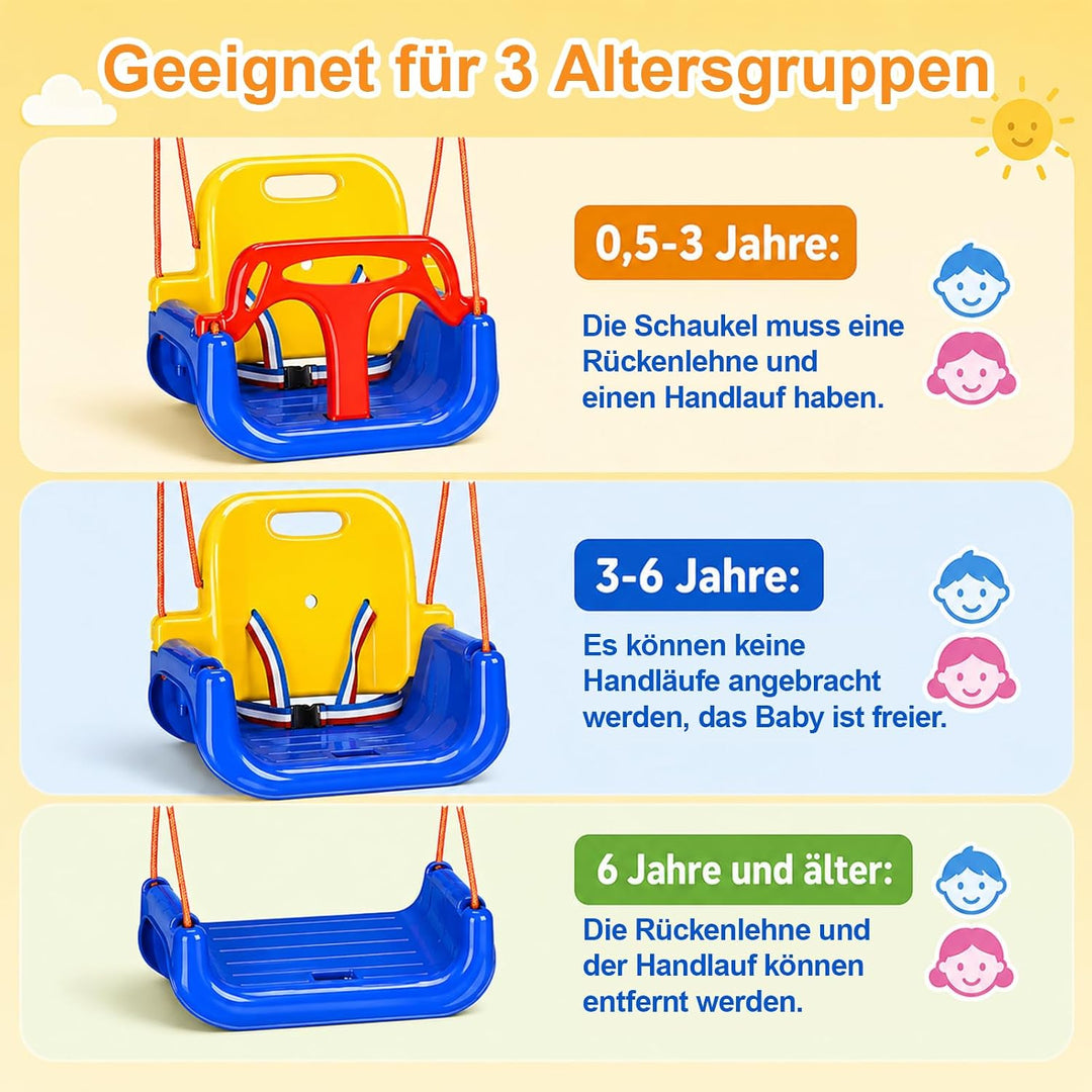 Trintion 3-in-1-Babyschaukel mit hoher Rückenlehne – für Garten und Spielplatz, inklusive Verstellba