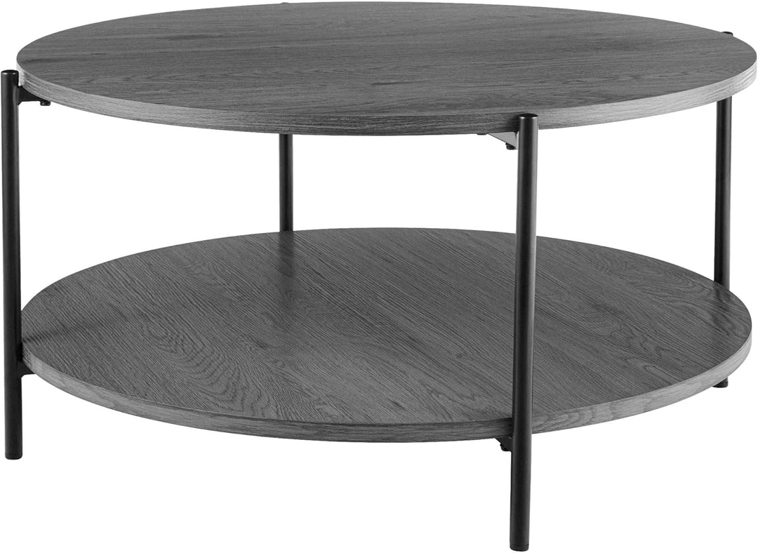 CLP Couchtisch rund Holz Edduma, Sofatisch 2 Ebenen mit Stauraum, Beistelltisch klein Metallgestell
