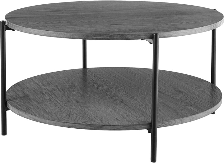 CLP Couchtisch rund Holz Edduma, Sofatisch 2 Ebenen mit Stauraum, Beistelltisch klein Metallgestell