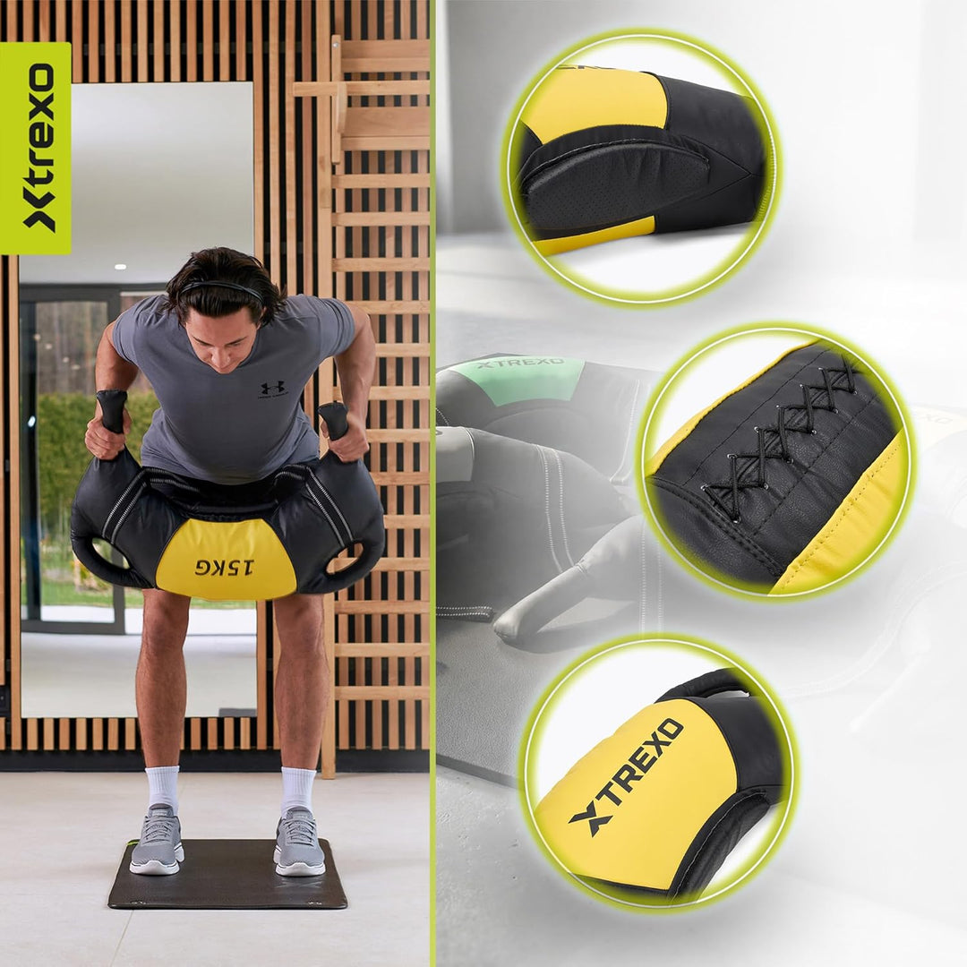 TREXO Bulgarian Exercise Bag 15 kg Krafttraining Fitness Ausdauer Perfekt für Zuhause und Fitnessstu