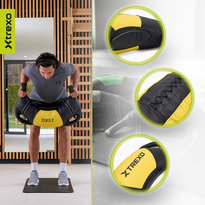 TREXO Bulgarian Exercise Bag 15 kg Krafttraining Fitness Ausdauer Perfekt für Zuhause und Fitnessstu