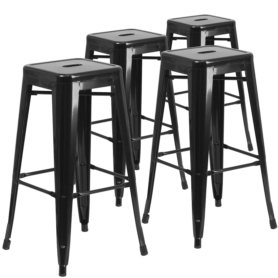 Flash Furniture Lily Barhocker, kommerzielle Qualität, 76 cm hoch, ohne Rückenlehne, schwarzes Metal