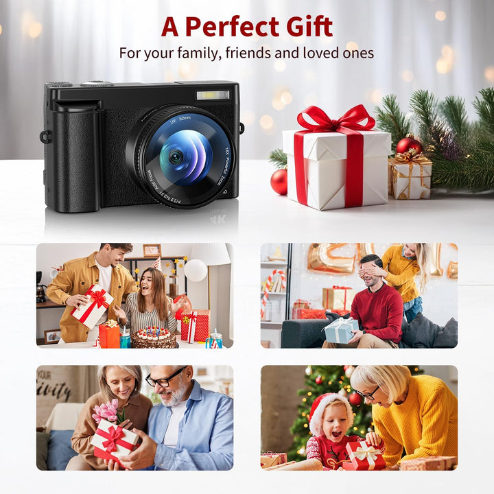 CAMKORY 4K Digitalkamera 48MP Kompaktkamera Fotokamera Autofokus mit 180° Flip-Bildschirm,16X Digita