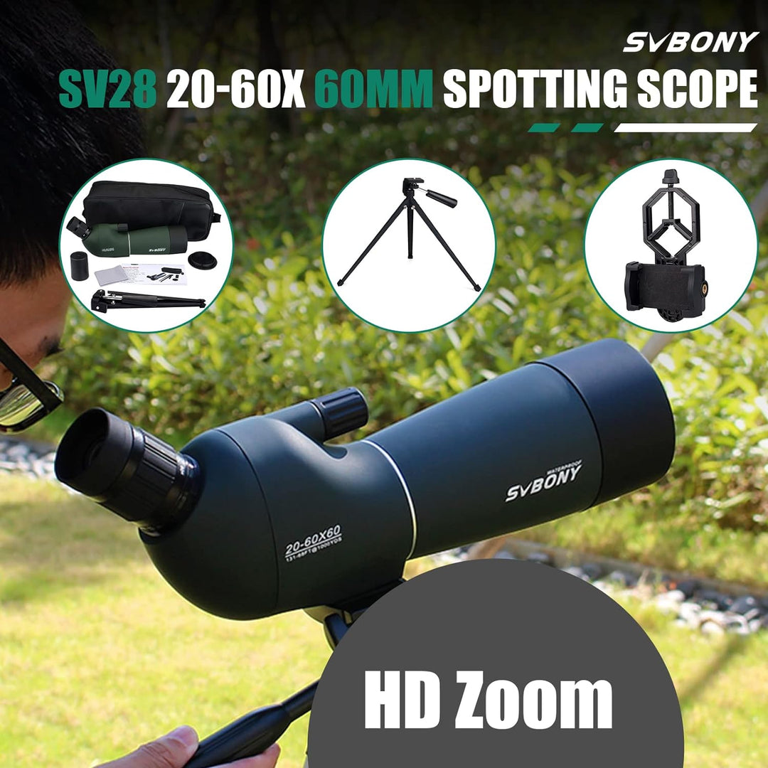 Svbony SV28 Spektiv Sportschützen 20-60x60 BAK4 Prisma FMC Optik Monokular Teleskop Abgewinkeltes Ok