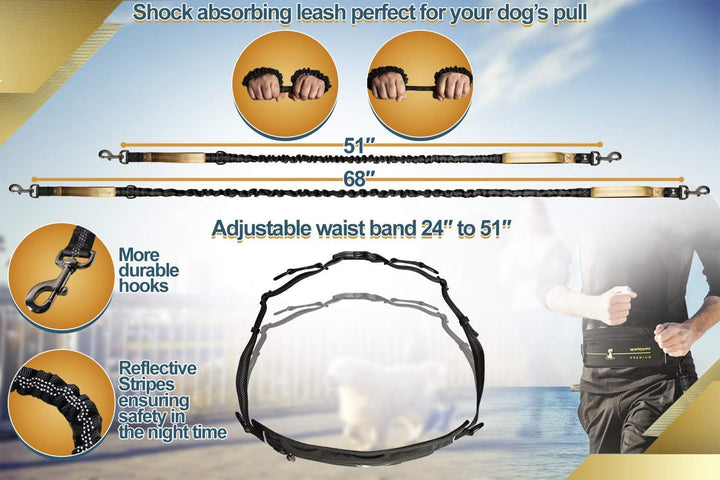 Joggingleine für Hunde zum Laufen, Joggen, Wandern | 2 in 1 Joggingleine und Normale Hundeleine für