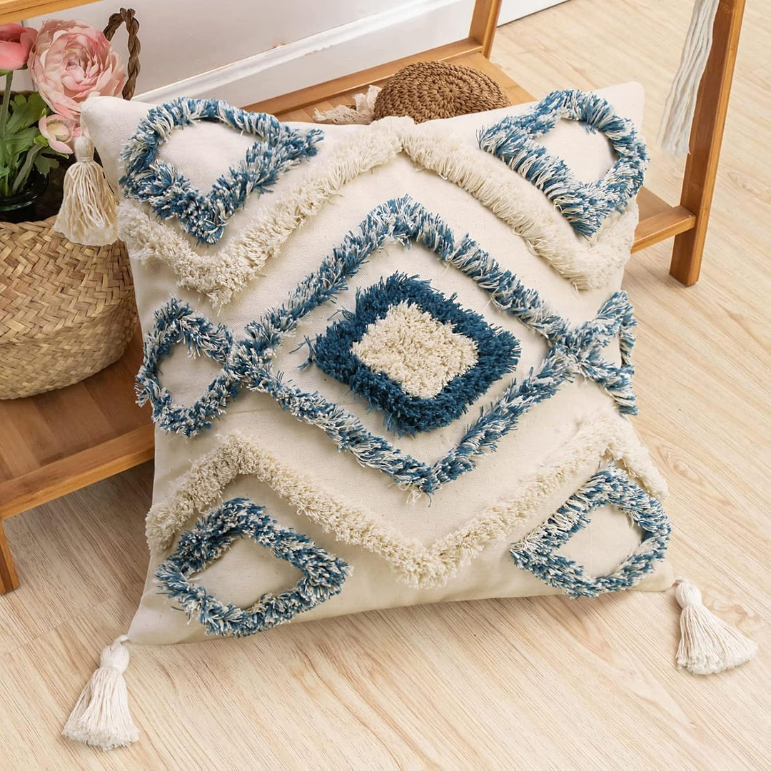 Jasen Dekorativer Boho-Kissenbezug, gewebt, getuftet, mit Quasten, Bohemia-Kissenbezüge für Couch, S