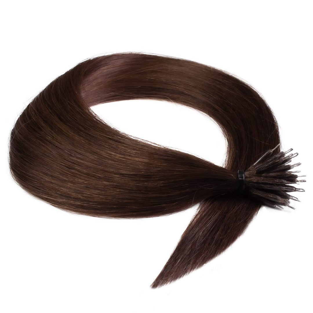 hair2heart Premium Nanoring Extensions Echthaar glatt - 150 Strähnen 1g 60cm 4/77 mittelbraun braun-