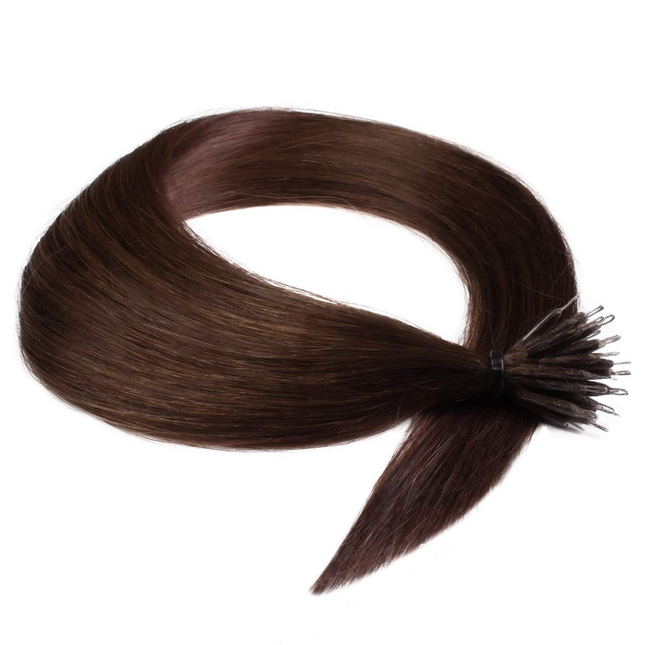 hair2heart Premium Nanoring Extensions Echthaar glatt - 150 Strähnen 1g 60cm 4/77 mittelbraun braun-