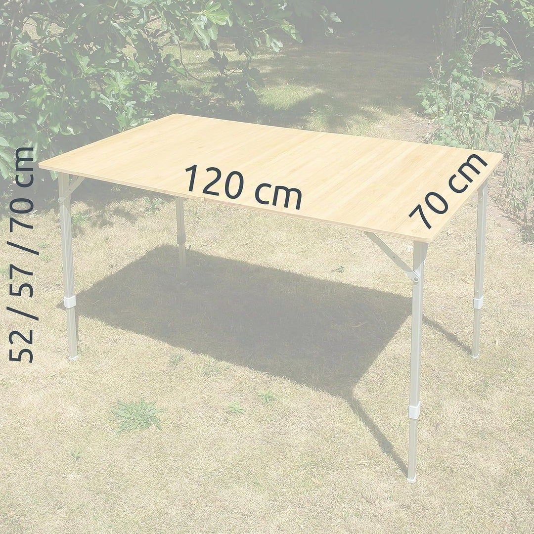 your GEAR Portofino Bambus Campingtisch XL 120x70 cm – Höhenverstellbarer Outdoor Klapptisch – Teles