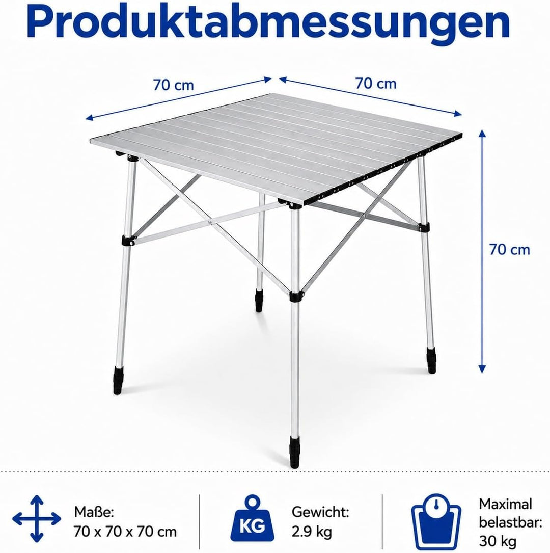 High Peak Campingtisch klappbar, 70x70x70cm Aluminium Picknicktisch Outdoor, 70x70x70cm