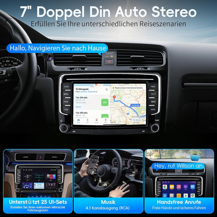 Haudio 2 DIN Autoradio mit drahtlosem Apple CarPlay & Android Auto, 7-Zoll-Autobildschirm mit Canbus