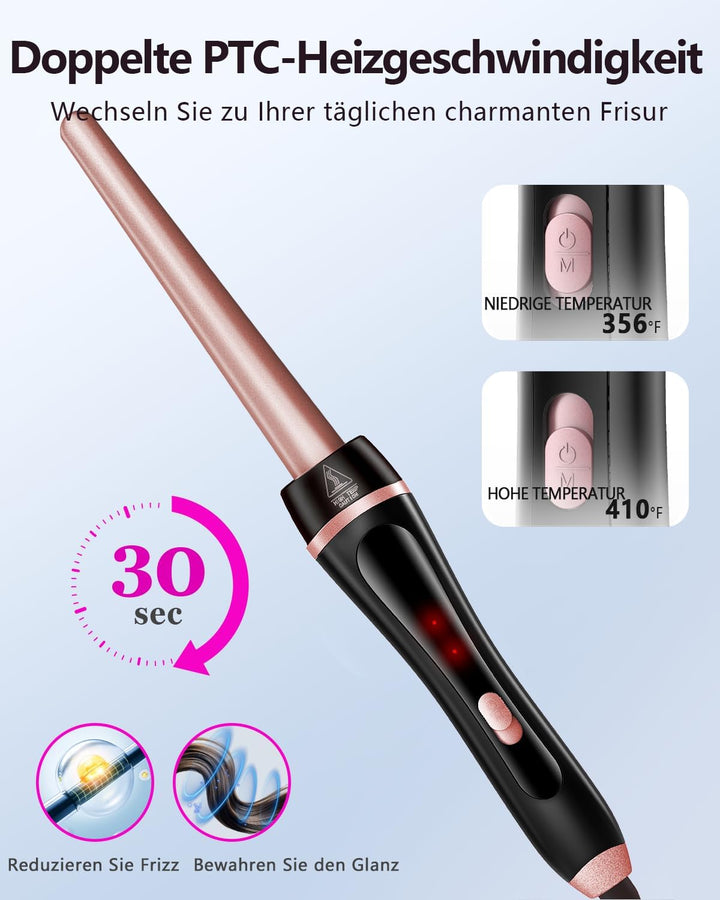 5 in 1 Lockenstab mit Thermo-Rundbürste und austauschbaren Keramik-Barrels (0.35"-1.25''),Lockenstab