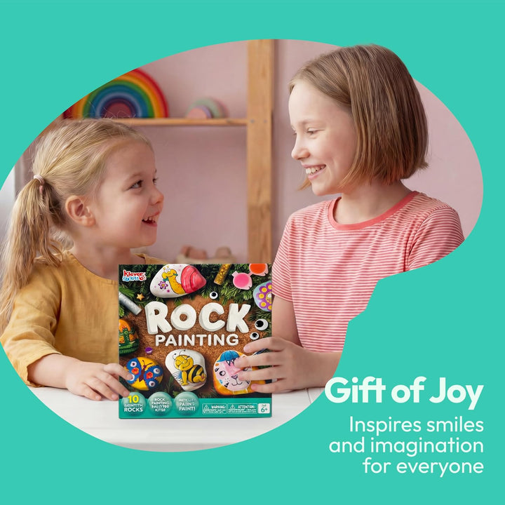 JOYIN 10 Stück Steine Bemalen Set für Kinder mit 18 Farben (Standard Metallicfarben,Aufkleber, Glitz