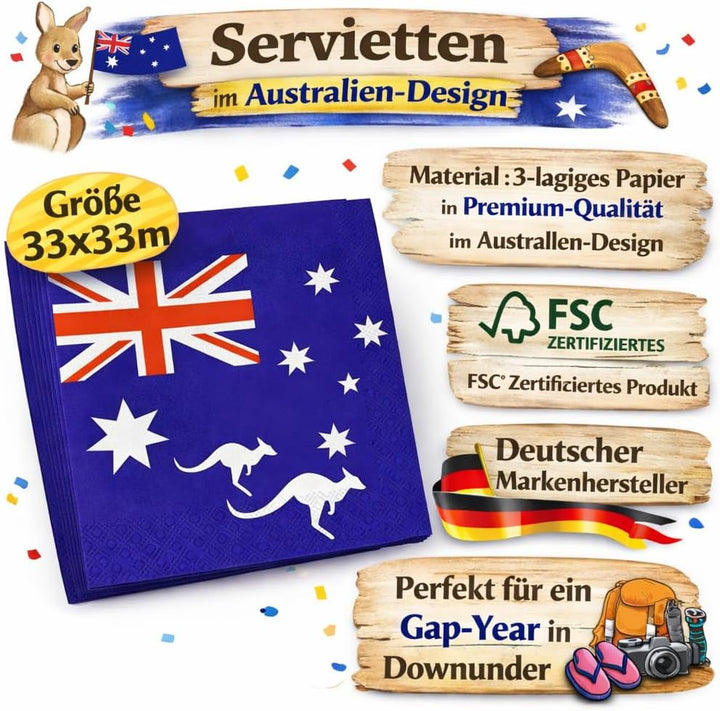 DH-Konzept/CARPETA 37-TLG. Party-Set * AUSTRALIEN * mit Pappteller + Servietten + Pappbecher + Lufts