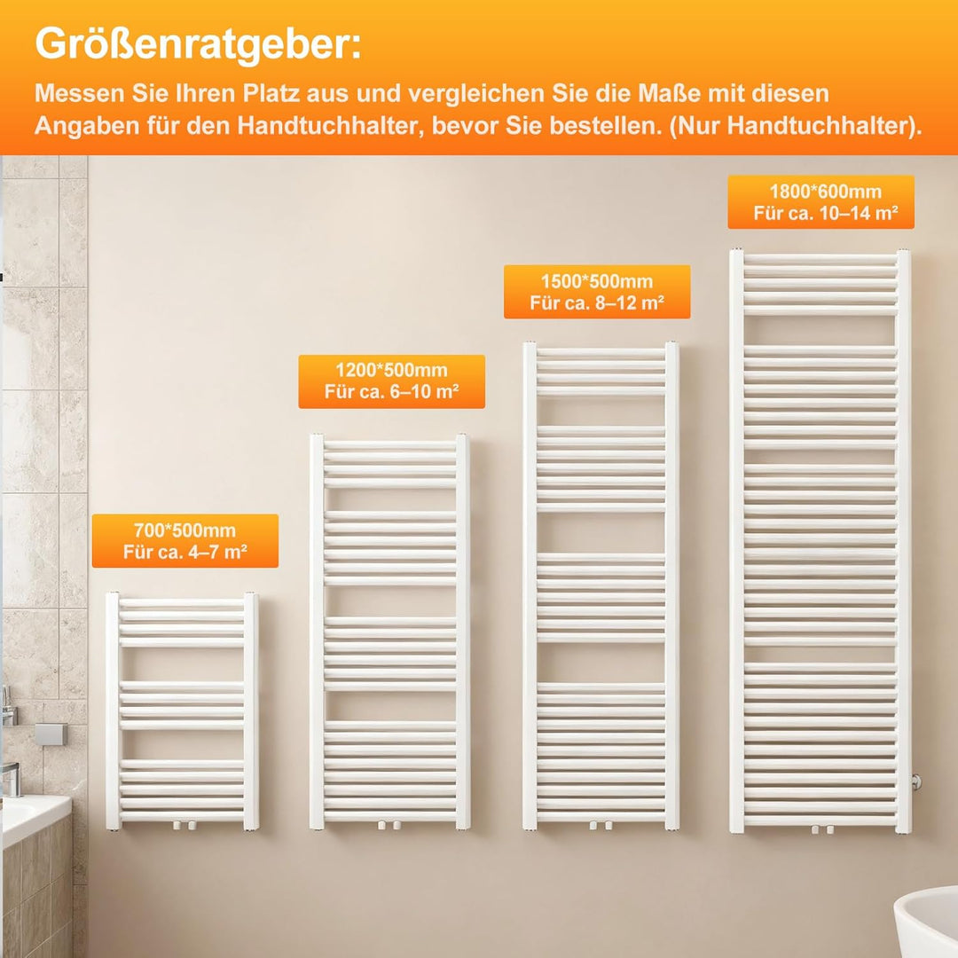 YEAUPE PRO Radiator für Warmwasseranlagen mit Handtuchhalter, Stahlkonstruktion, 1500 x 500 mm, Weis