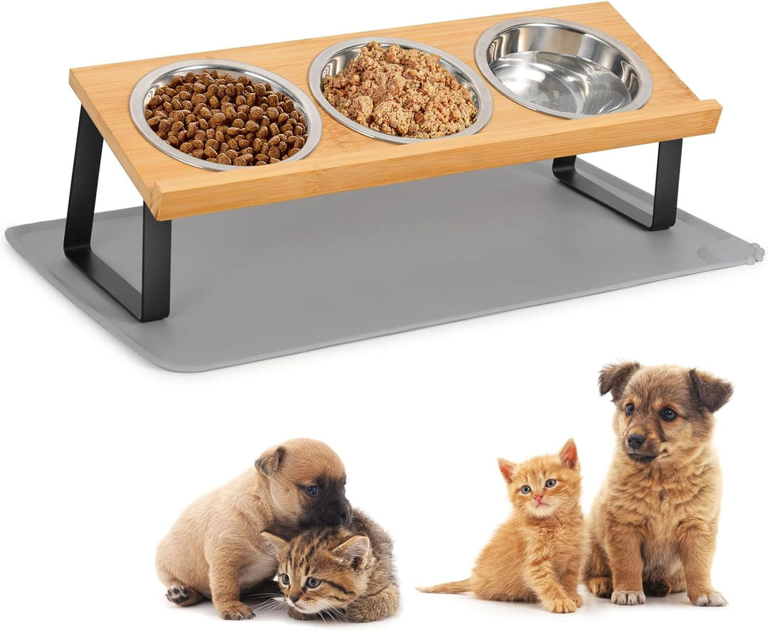 Cinnani Hundenapf oder Katzennapf 10 cm hoch,350ml pro Futternapf,Trocken-und Nasstrennung,Regal aus