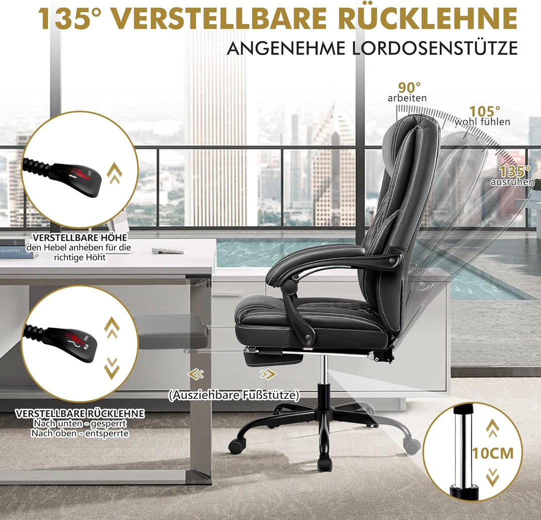 BestEra Bürostuhl Office Chair, Grosser und hoher Chefsessel mit Fussstütze, Ergonomischer Schreibti