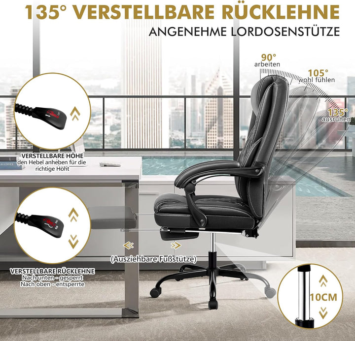 BestEra Bürostuhl Office Chair, Grosser und hoher Chefsessel mit Fussstütze, Ergonomischer Schreibti