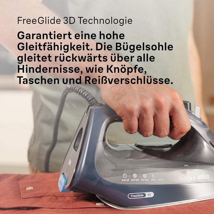 Braun TexStyle 9 SI9682 DB Dampfbügeleisen mit FreeGlide 3D Technologie, Vertikaldampf, Anti-Tropf-F