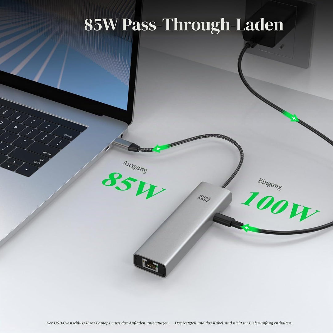 Minthouz USB-C-Hub für Dell, HP Lenovo, 6-in-1-Multiport-Adapter, USB-C-zu-HDMI mit 4K@60Hz, 100W PD
