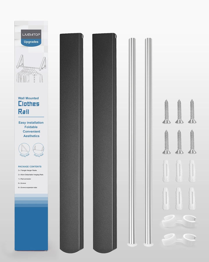 LIVEHITOP Kleiderhaken Wand, Kleiderstange Wandmontage Aluminum Stabilisieren Kleiderlüfter Klappbar