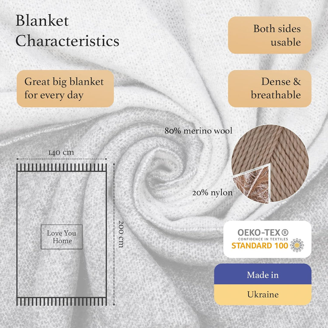LYHome Merino Decke - Kuscheldecke Tagesdecke Sofa Wolldecke, Blanket Überwurfdecke Sofadecke Wohnde
