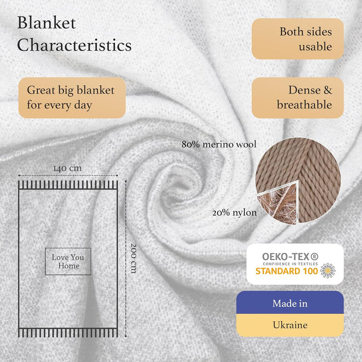 LYHome Merino Decke - Kuscheldecke Tagesdecke Sofa Wolldecke, Blanket Überwurfdecke Sofadecke Wohnde
