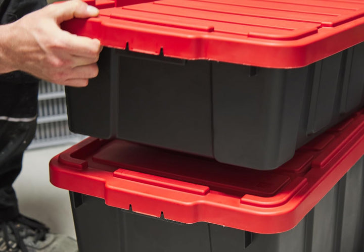 Iris Ohyama Heavy Duty Organisation Boxes, 25L, 6er-Set, Rot, Kompakt, Robust, Stapelbar, Aufbewahru